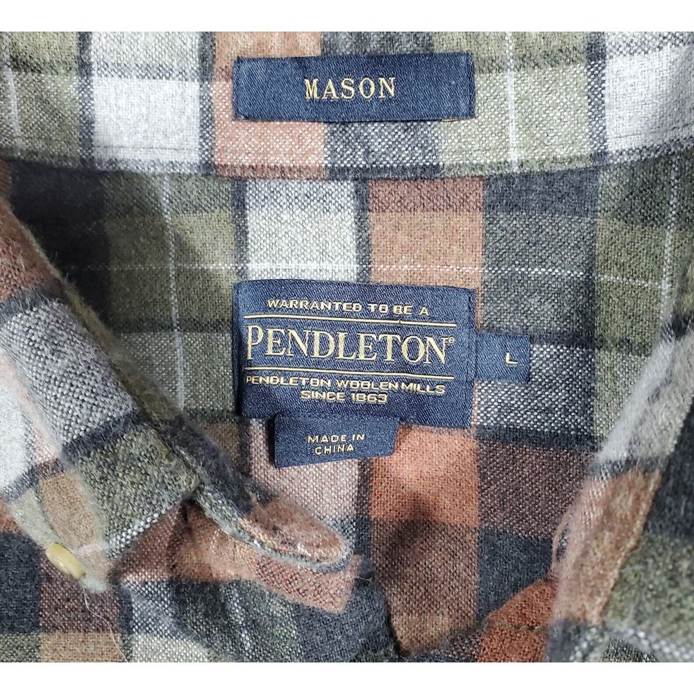Pendleton Mason Plaid Button-Down Flannel Green B… - image 2